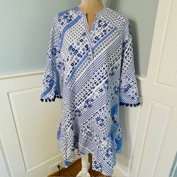 Duffield Lane Cotton Poplin Ruffled The Flora Dress in Blue Breeze Medium - Picture 4 of 13